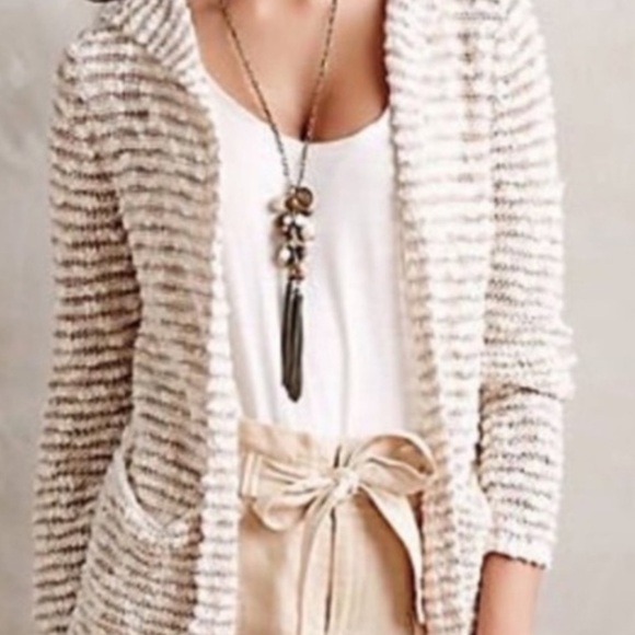 Anthropologie Moth Open Front Metallic Striped Hooded Cardigan Size Small - Picture 2 of 8